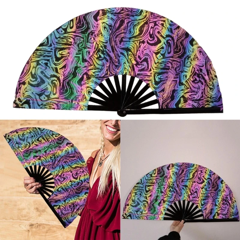

Glowing Bamboo Hand Fan Unique and Innovative Glowing Chinese Decors,Handheld Fan for Hanfu/Cheongsam, Festival, Club,