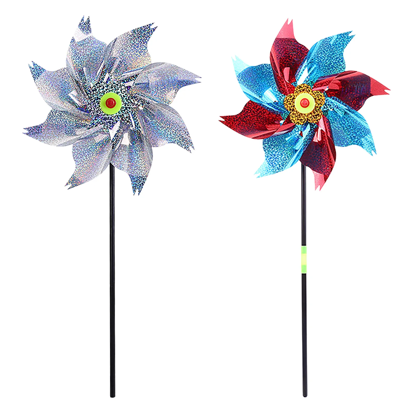 

8-Leaves Reflective Pinwheels With Stakes Bird Repeller Sparkly Pinwheel Windmill Protect Plant Flower Lawn Garden Decoration