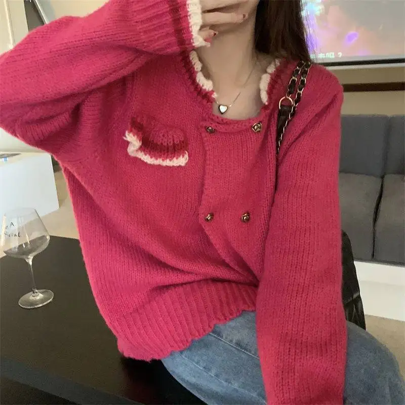 

Шикарный нишевый свитер, женский кардиган на осень и зиму, новый свободный нежный Повседневный милый вязаный кардиган с длинным рукавом и легким запахом