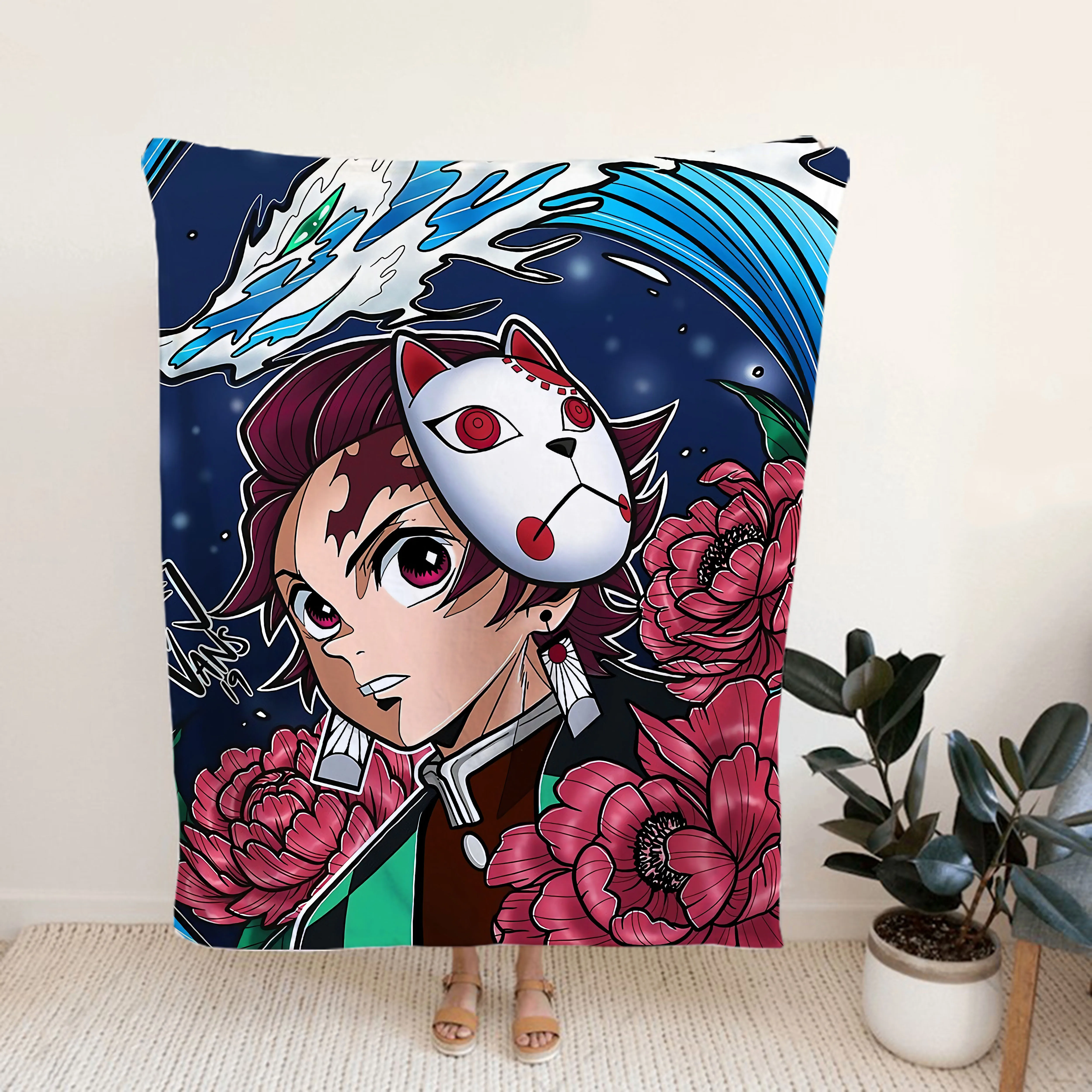

100*150 см одеяло с рассекающим демонов аниме киметасу No Yaiba Tanjirou Nezuko двойной плюшевый ягненок пуховое постельное белье Чехол для дивана домашний декор