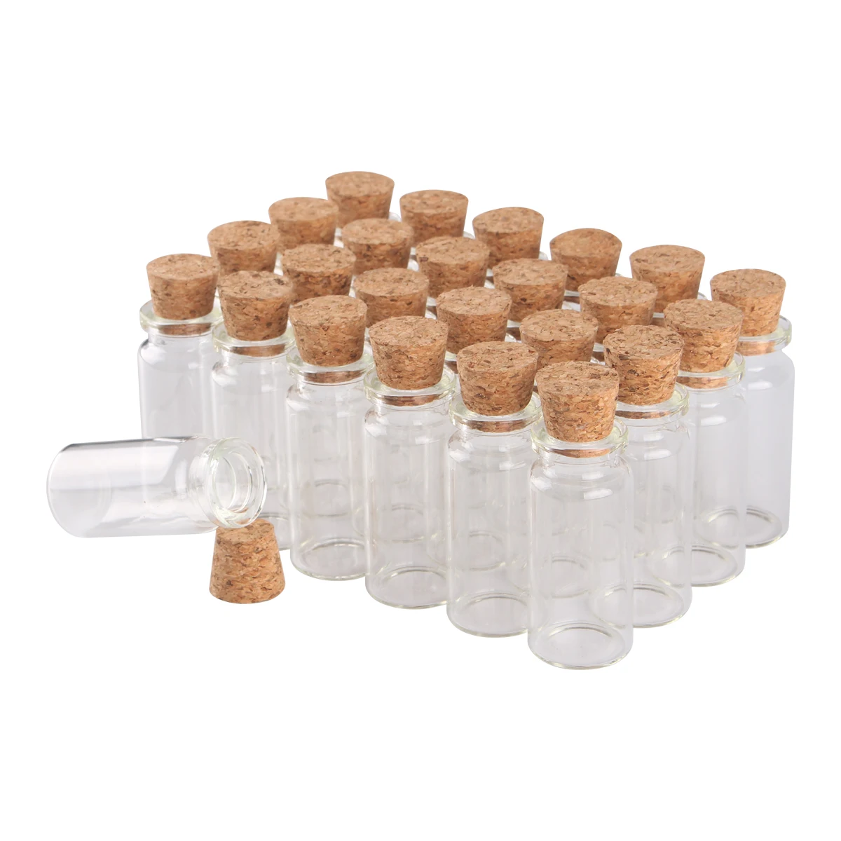 

24 pieces/lot 4ml 5ml 7ml 10ml 14ml 15ml 18ml 20ml 25ml 30ml Glass Spice Bottles With Cork Stopper Wishing Jars Vials DIY Crafts