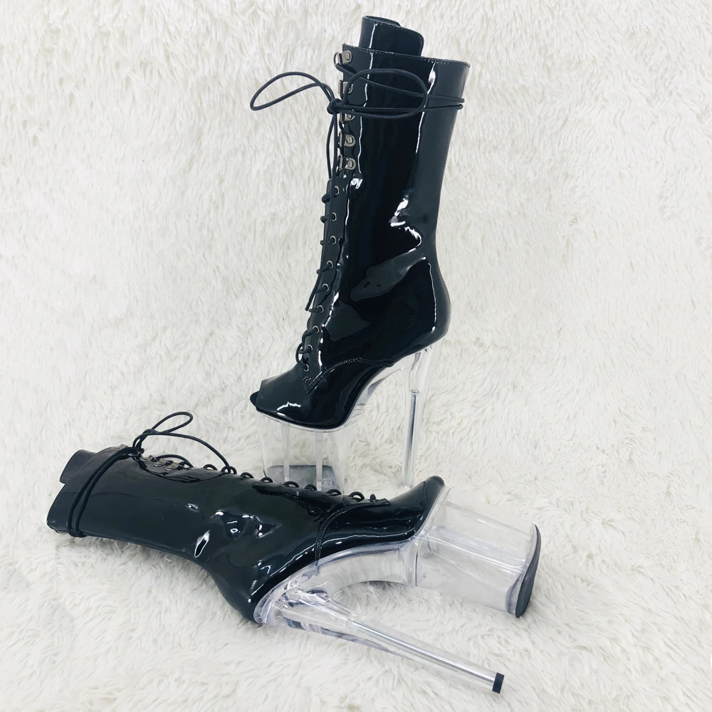 Leecabe 20CM/8inches Patent PU upper High Heel platform Boots open toe Pole Dance boots