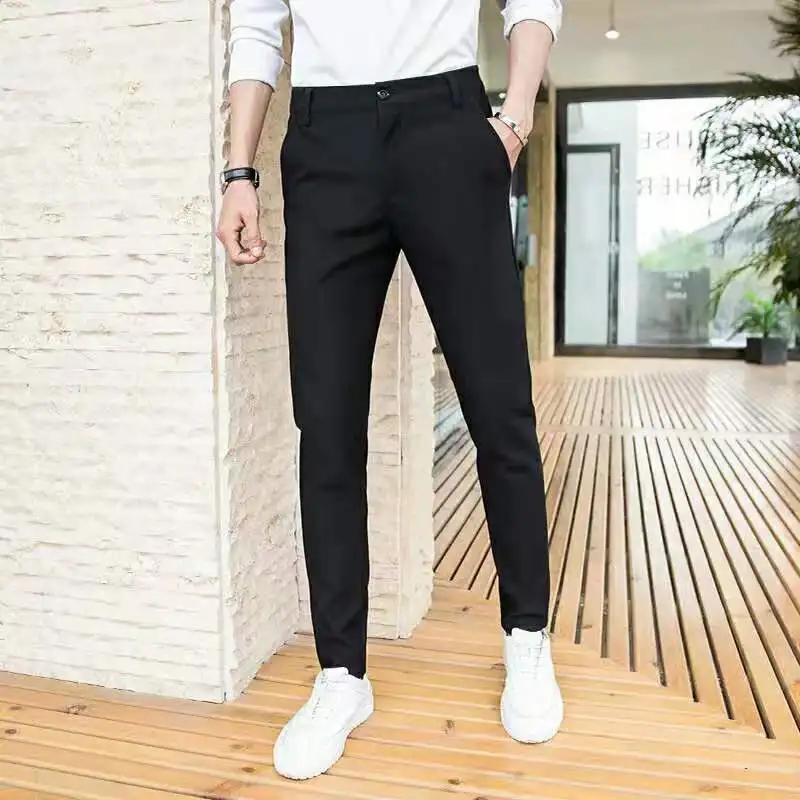 Black Suit Trousers for Men Stretch Slim Fit Cropped Pants Gray Skinny Smart Casual Capri Pants Male Suit Pants Mens Dress Pants