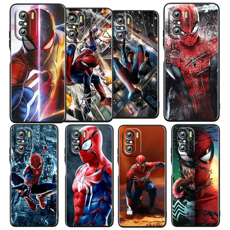 

Marvel Spiderman Art For Xiaomi Redmi K50 K40 Gaming K30 K20 Pro 5G 10X 9T 9A 9C TPU Soft Black Phone Case Coque Capa Cover