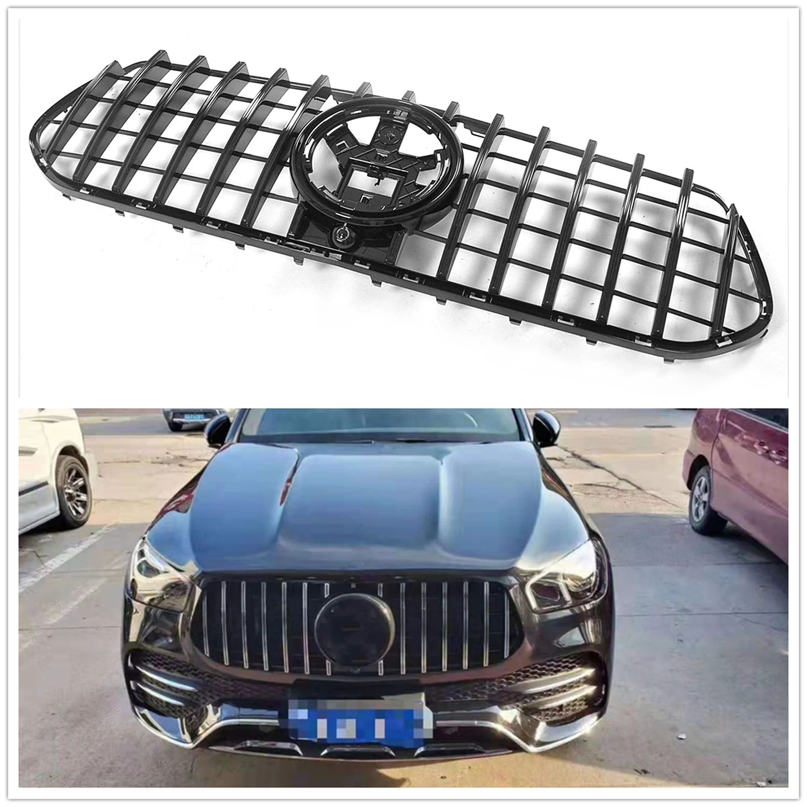 

Grill Front Grille For Mercedes Benz GLE Class SUV W167 2020-2023 Sport Model Only GT Black/Silver Upper Bumper Hood Mesh Grid