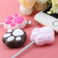 1pcs silicone cat paws cable protector cute anti break cartoon animal model cover charging cable winder for iphone usb cable