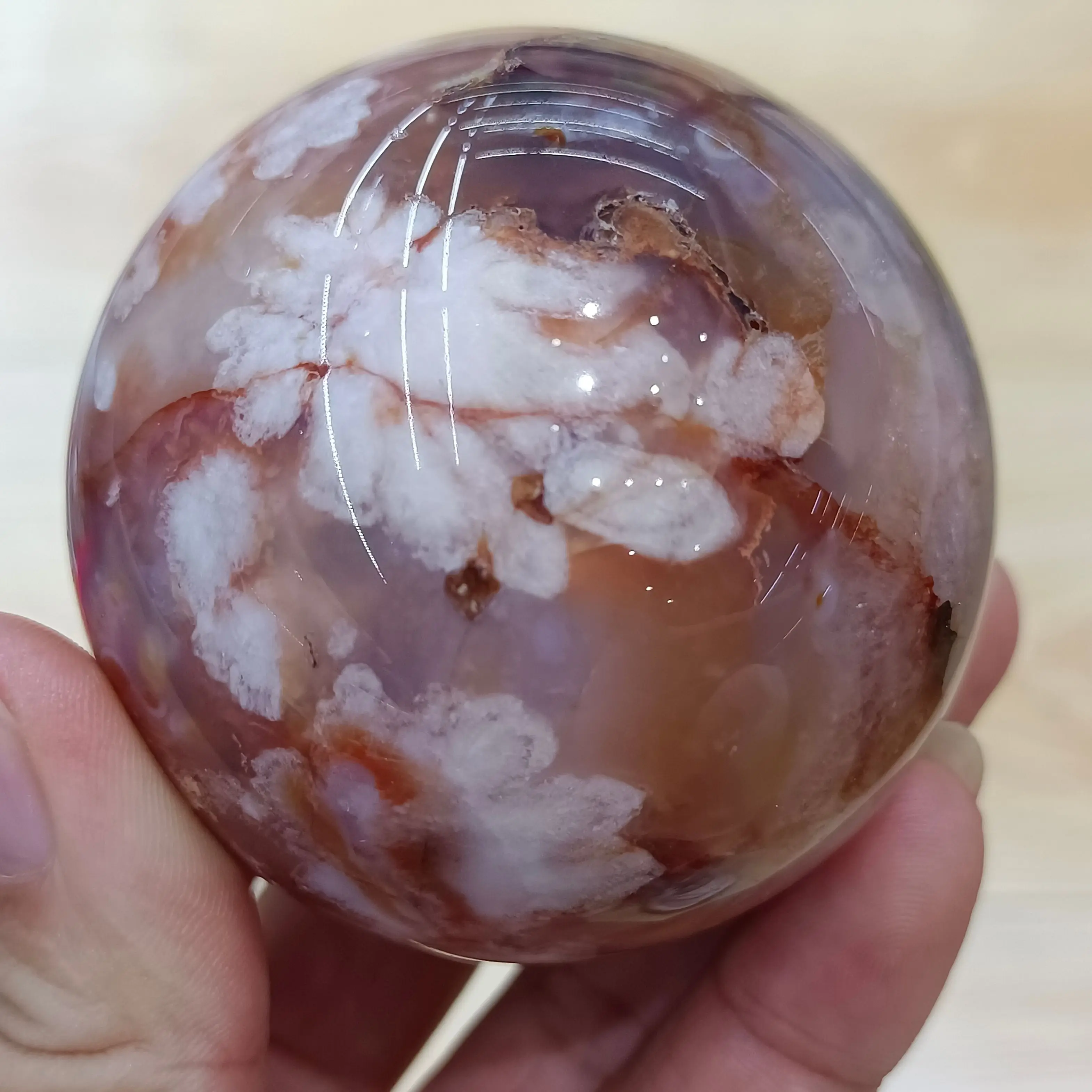 

Натуральный красный цветок вишни, шар из агата, ручная полировка, энергетическая руда, украшение для дома и офиса, подарки ручной работы, мин...