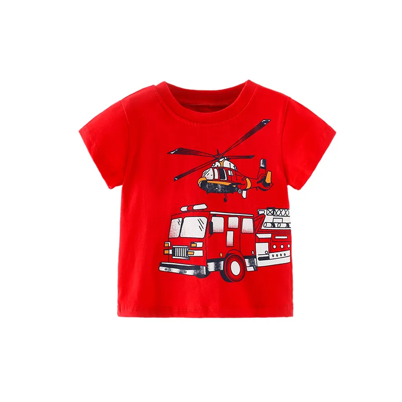 

Baby Boys Fire Truck Helicopter Print Tees Summer Cotton Children's Clothes Short Sleeve Cute Toddler Tops Kids Tshirts