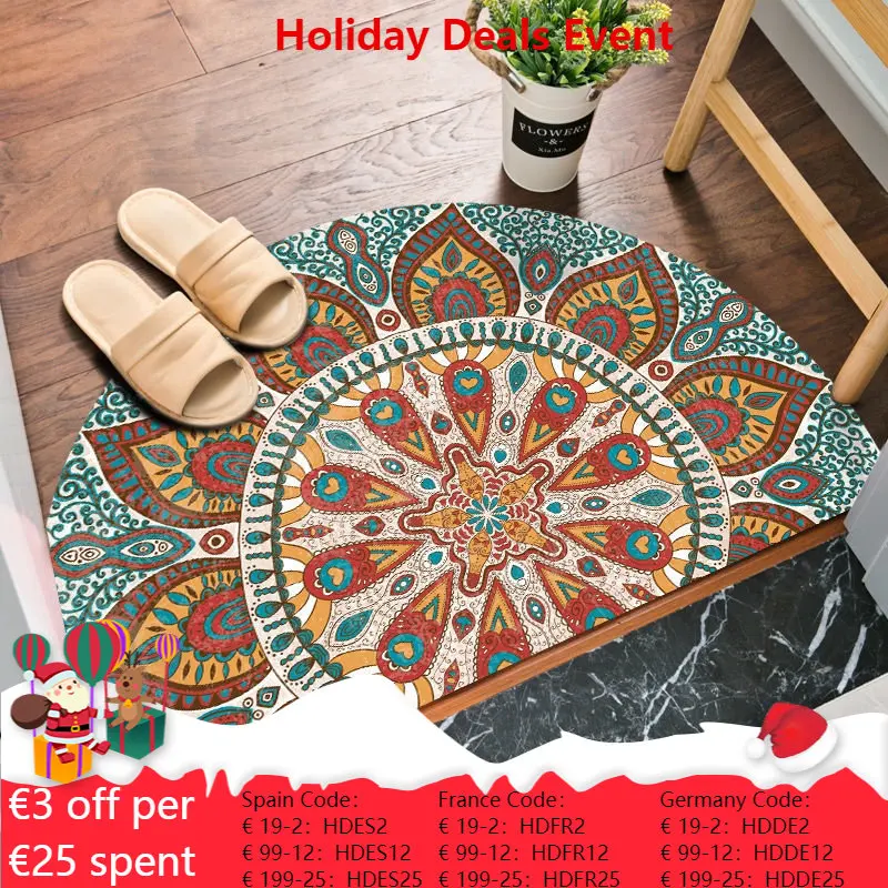 

Semicircular Bohemia Rug Entrance Doormat Decorations Non-Slip Living Room Carpet Soft Absorbent Washable Floor Mat Bath Mats