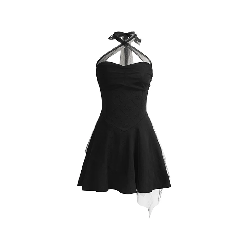 

Sexy Women's Sleeveless Gauze Neck Suspender Dress For Women Evening Party Club Short Mini Sheath Dress