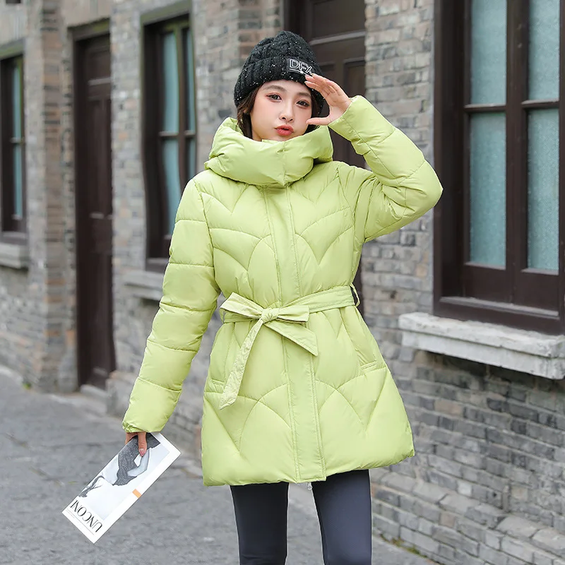 MEILLY DOLPHIN 2023 New Winter Women Down Cotton Padded Coat Thick Warm Long Sleeve Hooded Puffer Jacket With Belt Snow Parkas
