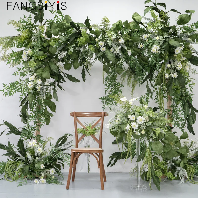 

Pastoral style forest arch floral wedding decoration background point flower live background delivery ceremony simulation flower