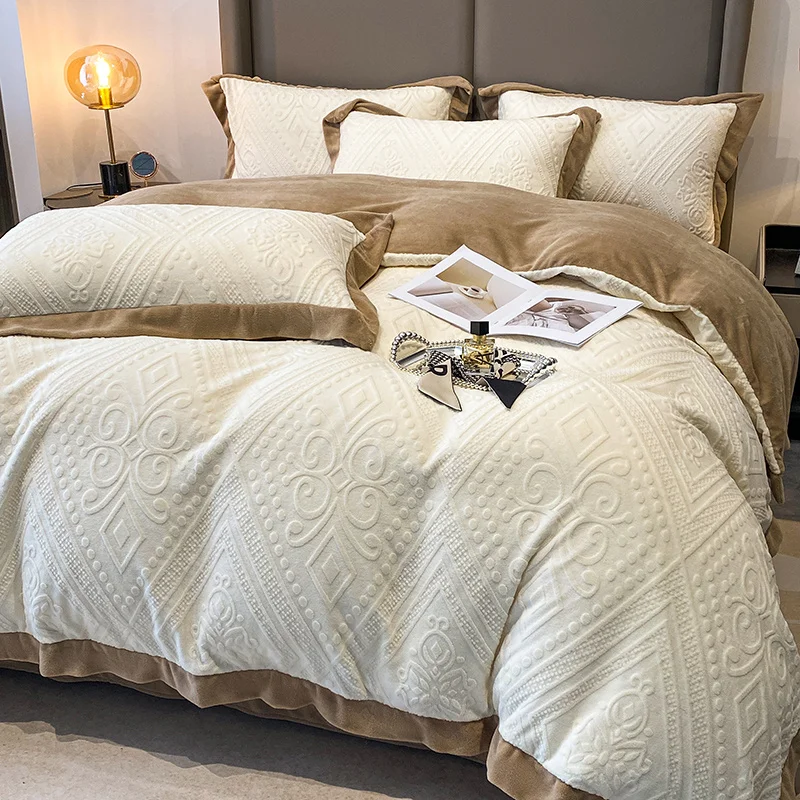 

3D Carved Velvet Fleece Warm ding Shaggy Duvet Quilt Cover Comforter Set Sheet Bedspread Pillowcases