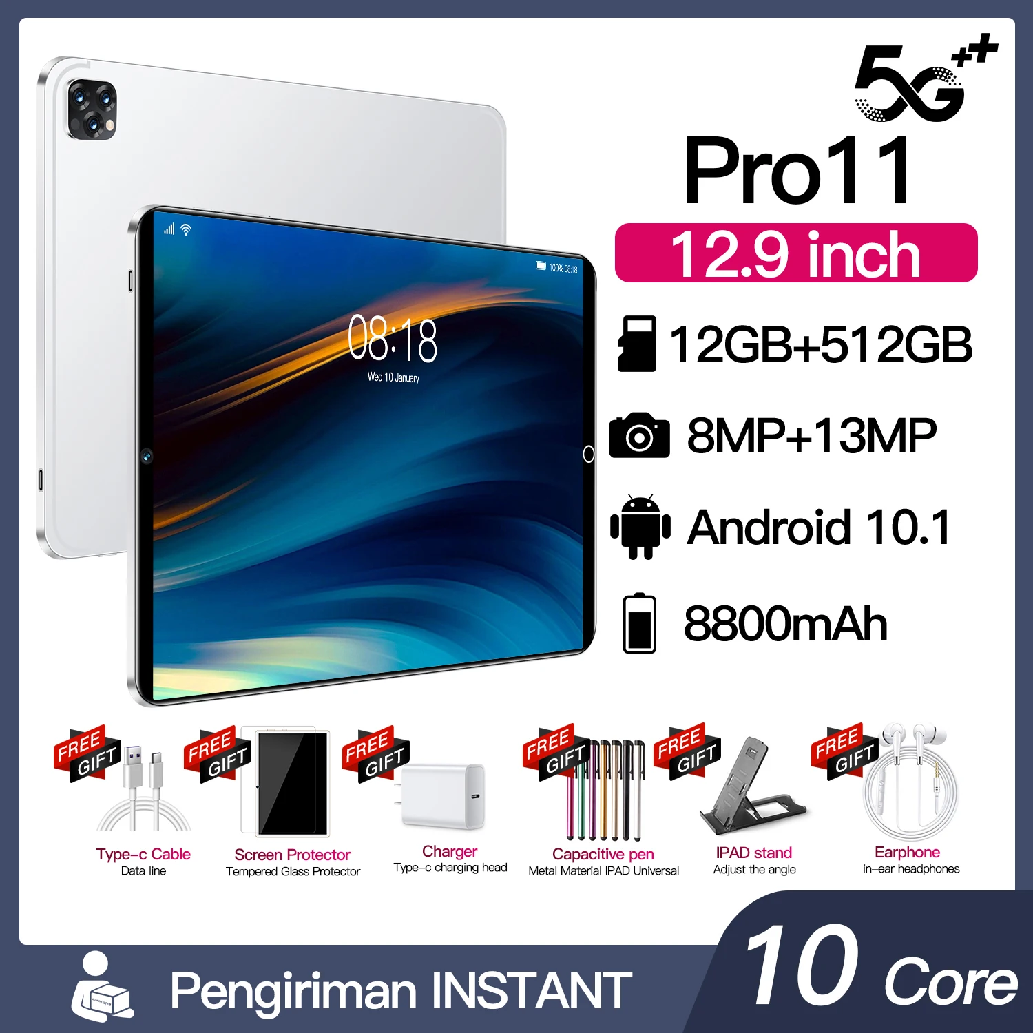 

2022 New 5G Tablet PC is a global hot seller 8GB+256G Android Tablet PC 10.1-inch pluggable dual card full screen HD+wifi