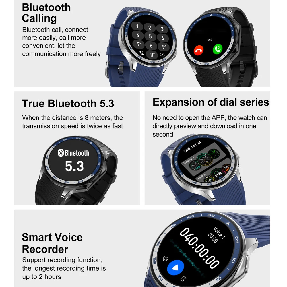 Фото Новые смарт-часы с AMOLED-экраном, Bluetooth-вызовами, 32 ГБ памяти, воспроизведением музыки, видео MP4, записью звука, водонепроницаемые №3