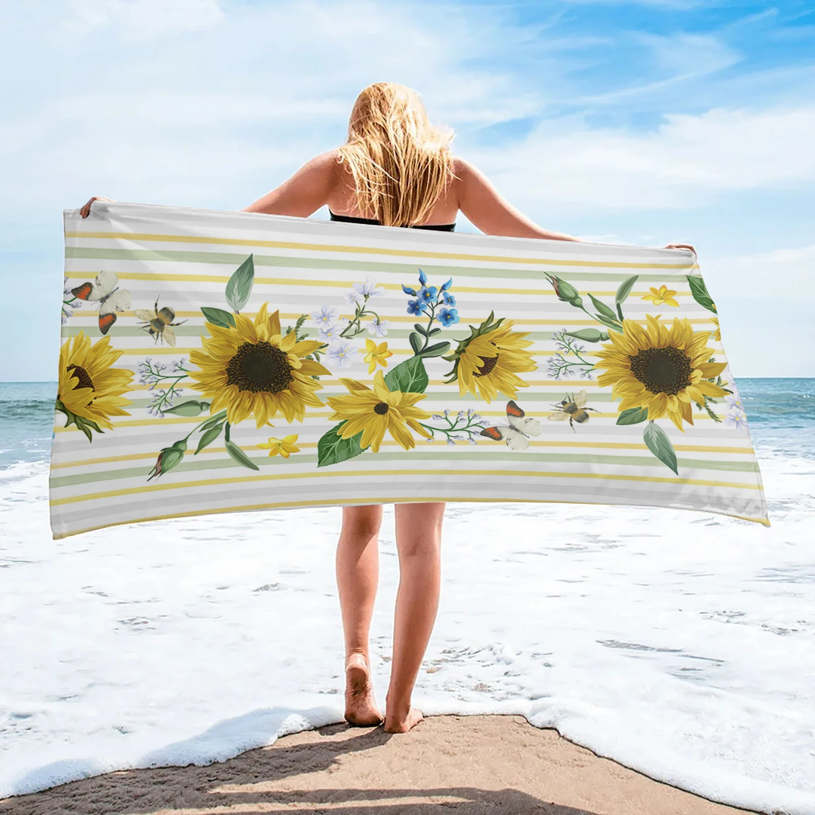 

Красивое пляжное полотенце с подсолнухами, роскошное быстросохнущее банное полотенце из микрофибры, коврик для йоги, спортивное полотенце ...