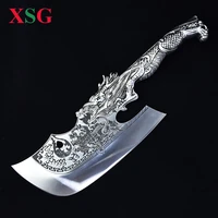 xsg big chop knife 9 5 inch longquan machete 7cr17mov hand forged kirin qinglong decor alloy handle kitchen heavy butcher knife