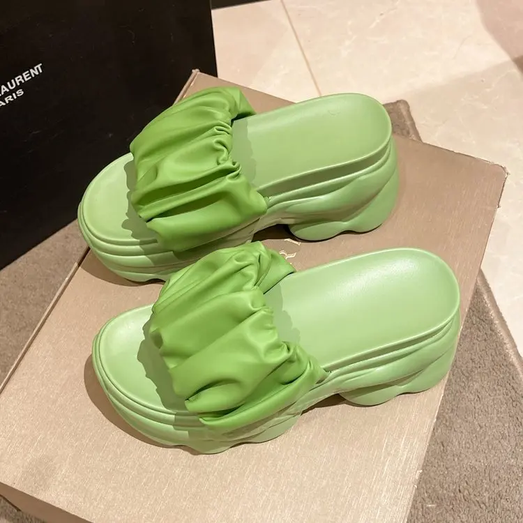 

Женские шлепанцы на высоком каблуке, женские повседневные шлепанцы на танкетке, модные Нескользящие шлепанцы на платформе с увеличенной платформой