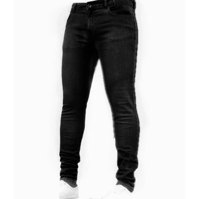 Men Jeans Pants Slim Fit Stretch Mid Waist Denim Pencil Trousers Man Casual Pure Color Skinny Black Jeans Pantalones Vaqueros