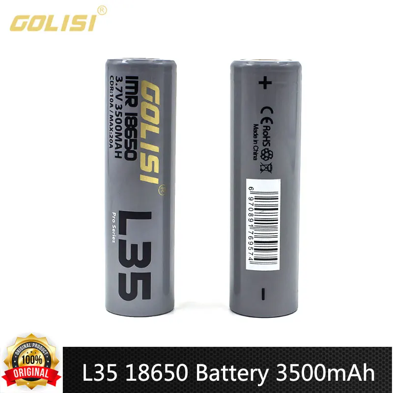 

Оригинальный аккумулятор Golisi L35 IMR 18650, 3500 мАч, 10 А, 3,7 в, перезаряжаемая литиевая батарея для фонарика, БПЛА, камеры, раций, игрушек