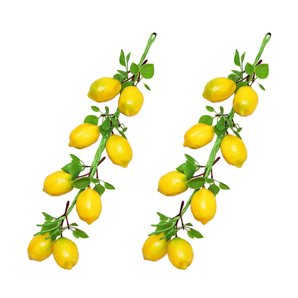 

2 Bunches Imitation Lemon Skewers Simulation Pendant Fruit Decor Yellow Wreaths Front Door Vegetable Plastic Artificial