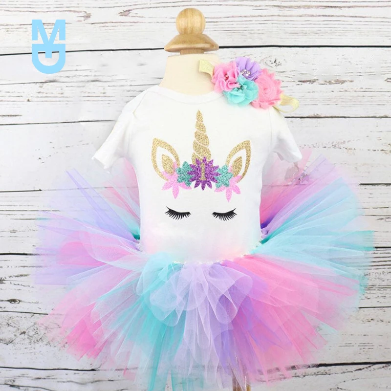 

New 1 Year Girl Baby Birthday Dress Unicorn Party Tutu Dress Toddler Baby Girls Clothes First Birthday Outfits infantil vestidos