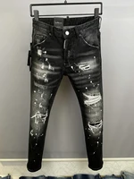 new dsquared2 menswomens washed hole patches paint distressed three dimensional cut slim stretch feet denim pants 9859