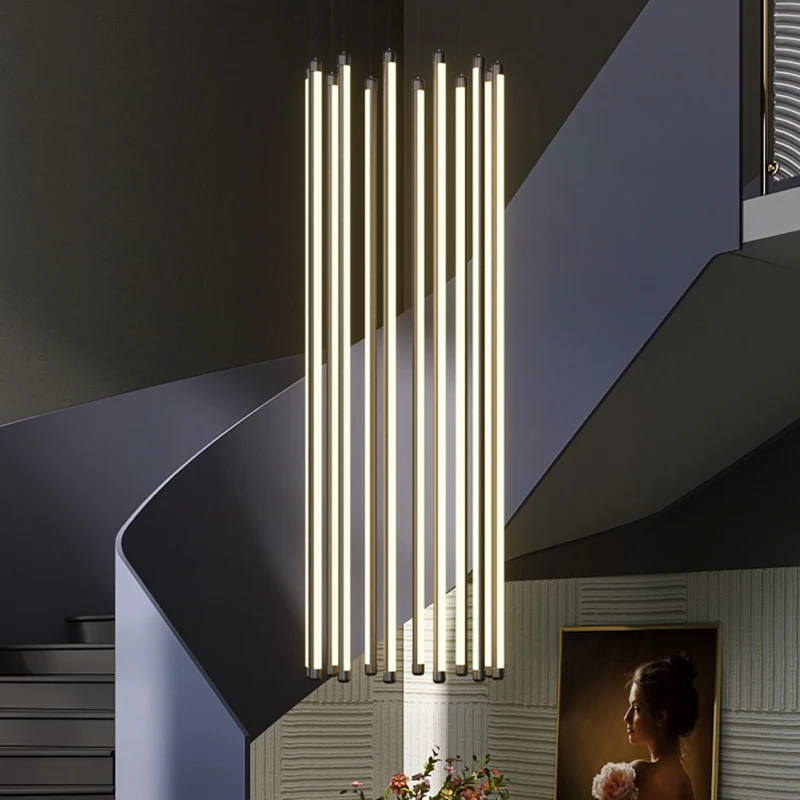 

Modern Black Aluminum Led Pendant Lights Stair Loft Led Pendant Lamp Living Dining Room Decor Hanging Light Fixtures Luminaire