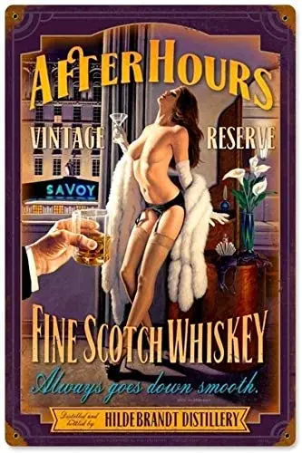 

Metal Tin Sign Iron Painting After Hours Scotch Pinup Girl Retro Vintage Bar Signs Tin Sign Vintage 8 x 12 Inches