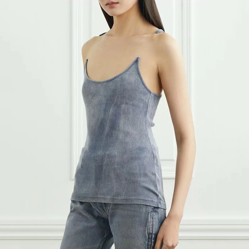 Женский Тонкий Топ-майка прозрачный дизайн в виде лески привлекательный
