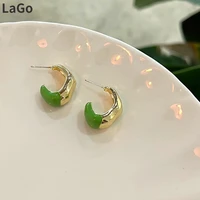 modern jewelry s925 needle metal drop earrings pretty design hot sale metallic golden green earrings for women girl gifts