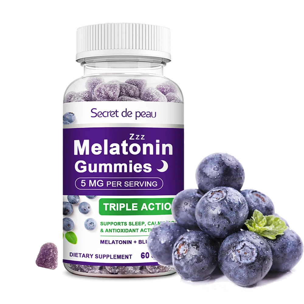 

Secret de peau Blueberry Melatonin 5mg Gummies Vitamin B6 Sleep Aid Rich Vitamin A & C Protects Eyes and Enhances Immunity