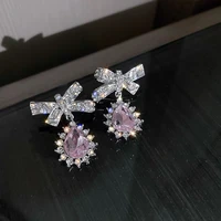 925 silver needle design earrings diamond crystal zircon bow earrings fashion personality earrings for women jewelry