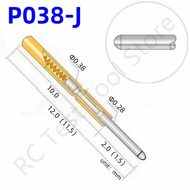 

20/100PCS P038-J Small Round Head Spring Test Probe Pogo Pin P038-J1 Dia 0.38mm Needle Length 12.0mm Circuit Board Test Pin
