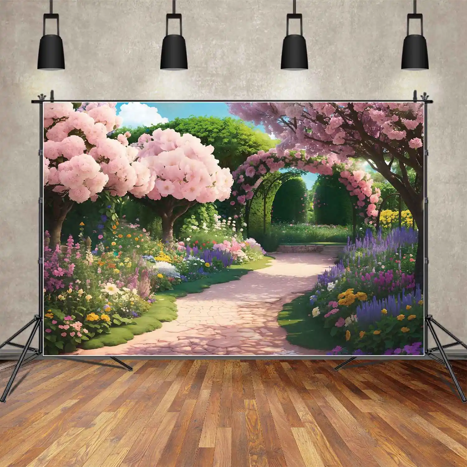 

Flowers Arch Door Party Photography Backdrops Decor Spring Pink Blossom Custom Kids Photo Booth Photographic Backgrounds Banners