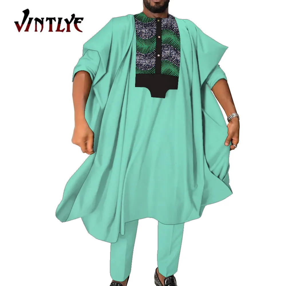 African Boubou Men Dashiki Outfit Plus Size Traditional Nigerian Agbada Robe Suit Abaya Clothes Bazin Riche Men Attire WYN1409
