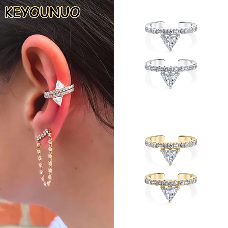 

KEYOUNUO Gold Plated CZ Clip Earrings For Women Zircon Fake Piercing Earcuffs Earrings Fashion Wedding Party Jewelry Wholesale