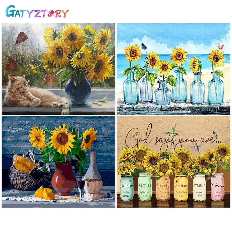 

GATYZTORY Pictures By Numbers Sunflower DIY Frame Kits Acrylic Painting On Canvas Modern Wall Art Picture For Home Decor 40x50CM