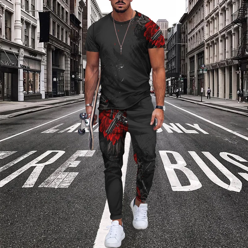 New Tracksuit Suit Colorful Series Short Sleeves And Trousers Outfits 3D Printed Breathable Casual 2 Piece Sets 2022 Mens Summer