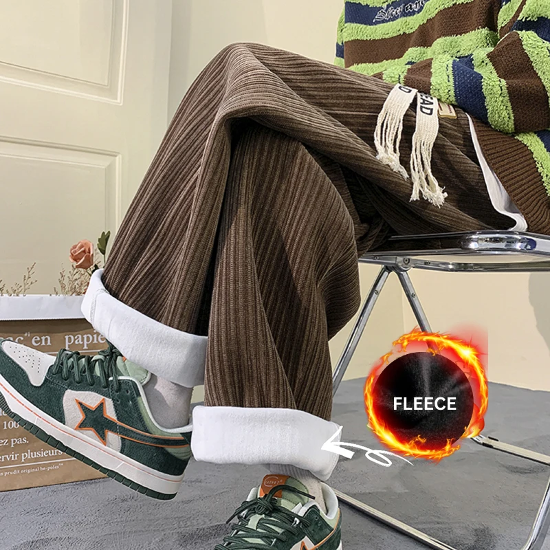 

Мужские повседневные флисовые брюки Privathinker, черные, серые вельветовые утепленные прямые брюки, большие размеры, брюки-карго с широкими штан...