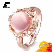 fashion women rings 925 silver jewelry with rose quartz zircon gemstones open finger ring for wedding engagement party gifts