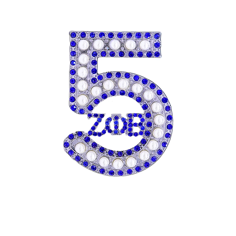 Блестящие стразы инкрустация жемчугом греческая буква Zeta Phi Beta цифра 5 контактов