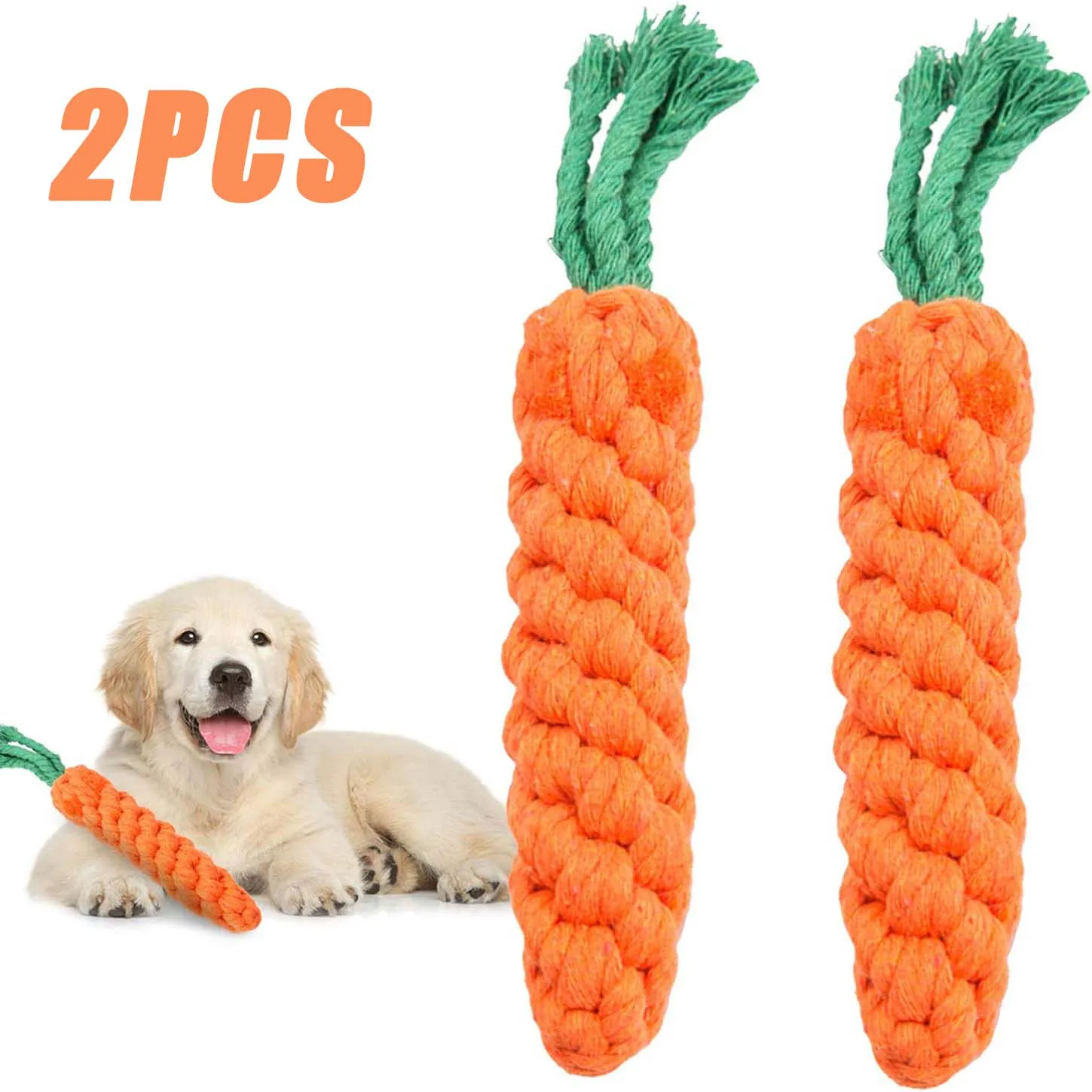 

2PC Dog Toy Carrot Knot Rope Ball Cotton Rope Dumbbell Puppy Cleaning Teeth Chew Toy Durable Braided Bite Resistant Pet Supplies