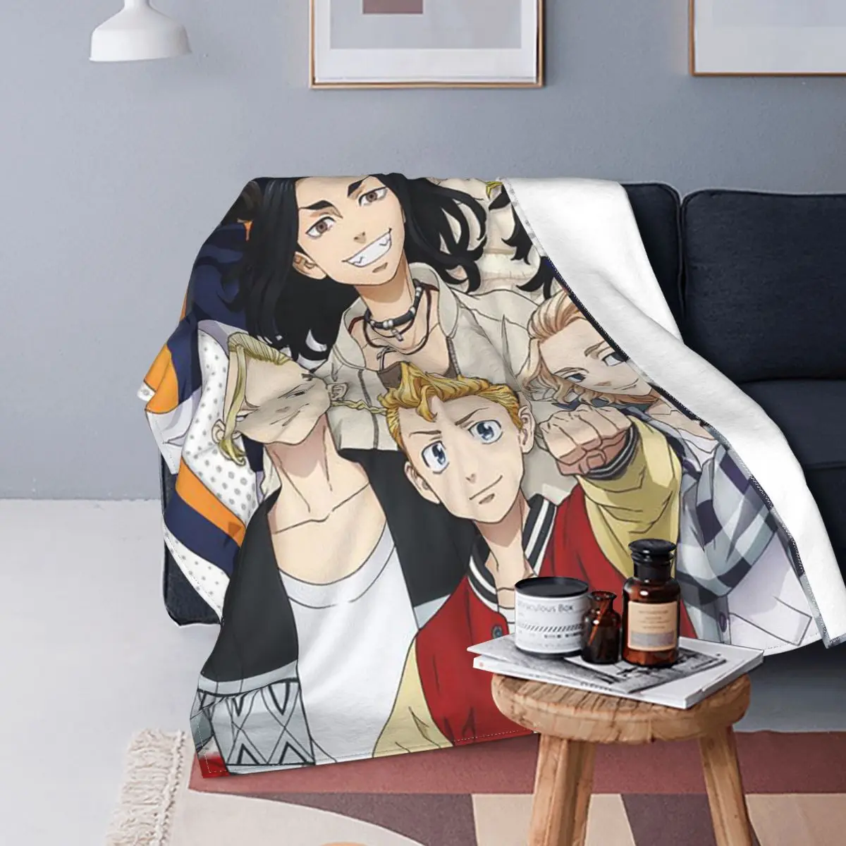 

Tokyo Revengers Cartoon Blankets Sofa Cover Fleece Manjirou Chifuyu Mitsuya Baji Draken Throw Blanket for Sofa Couch Rug Piece