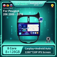 justnavi android 10 0 2 din radio car multimedia player autoradio for peugeot 206 2000 2016 carplay 4g gps rds hd recorder dvd