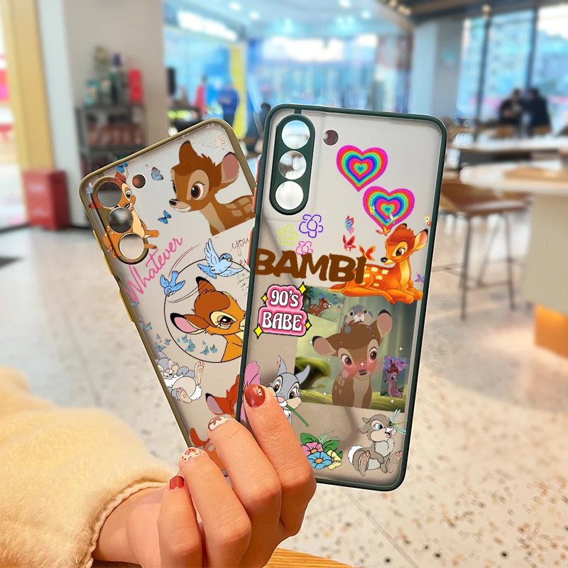 

Cartoon disney little deer Bambi For Samsung S22 S21 Ultra S20 FE S10E S10 Lite S9 S8 Plus Frosted Translucent Matte Phone Case