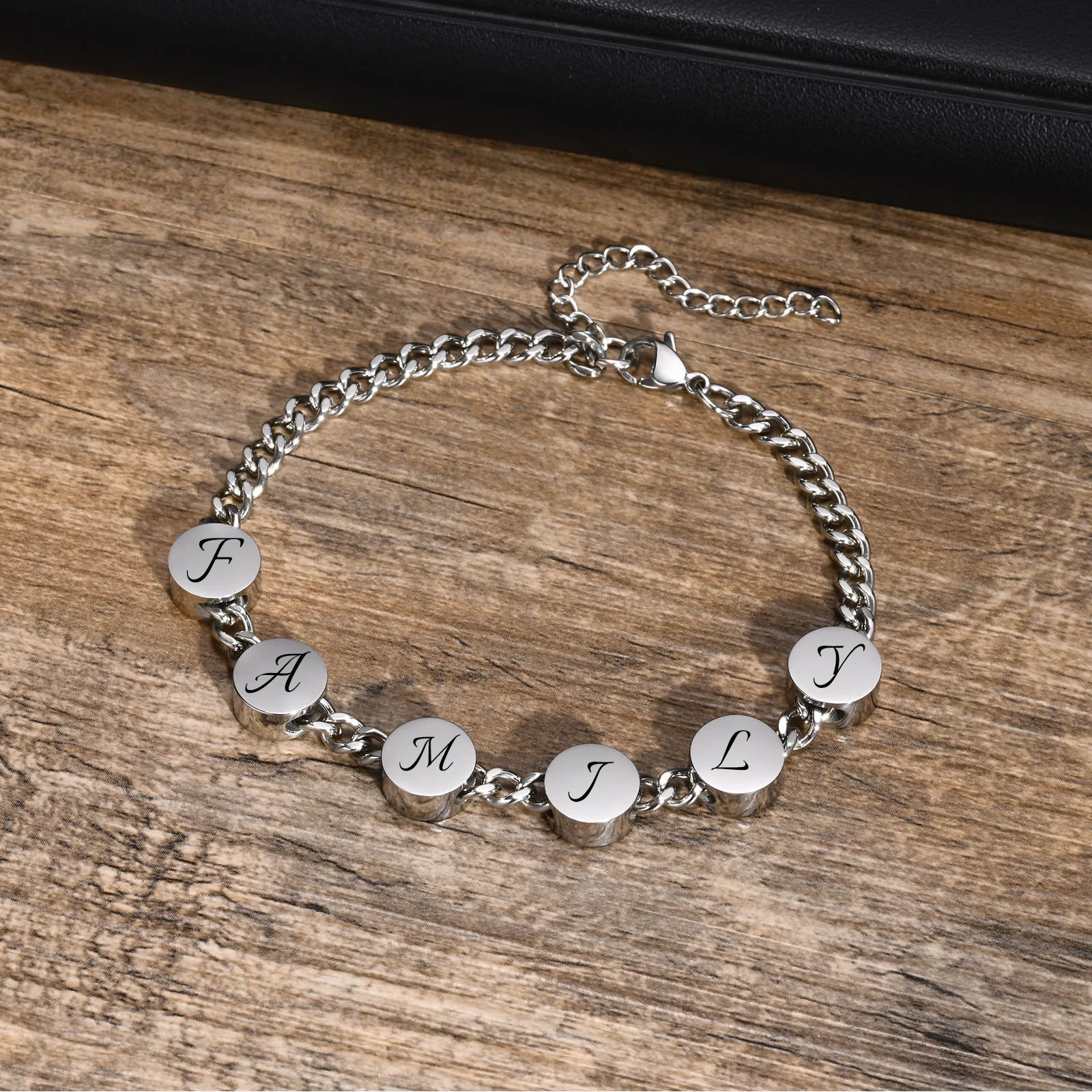 

Free Custom 1-6 Beads Charm Bracelets for Men, Waterproof Stainless Steel Cuban Chain Wristband, Gifts to Dad Papa Father's Day