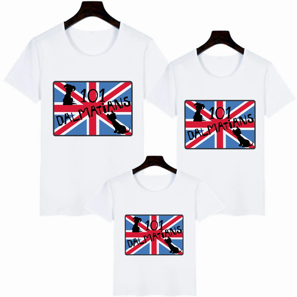 

T Shirts Union Jack Minimalist 101 Dalmatians Summer Creativity Baby Girl Boy Family Look Kids Parents and Me Comfy T-Shirts