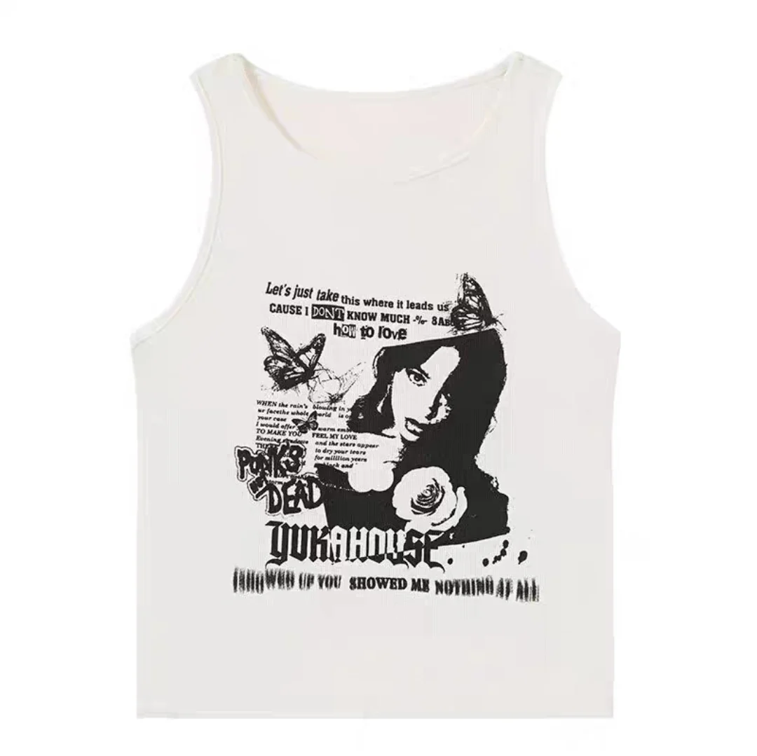 

Vintage Harajuku Aesthetic Punk Rock Casual Vest printing Women Cool Y2k Crop tops Hot Girl Tank emo Slim High Street clothing