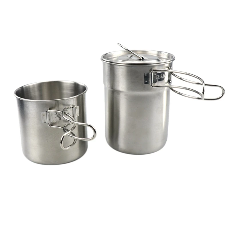 

1 Set Water Cup Double-Cup Foldable Cooking Tableware Stainless Steel Drinking Mug For Outdoor Camping Hiking Picnic